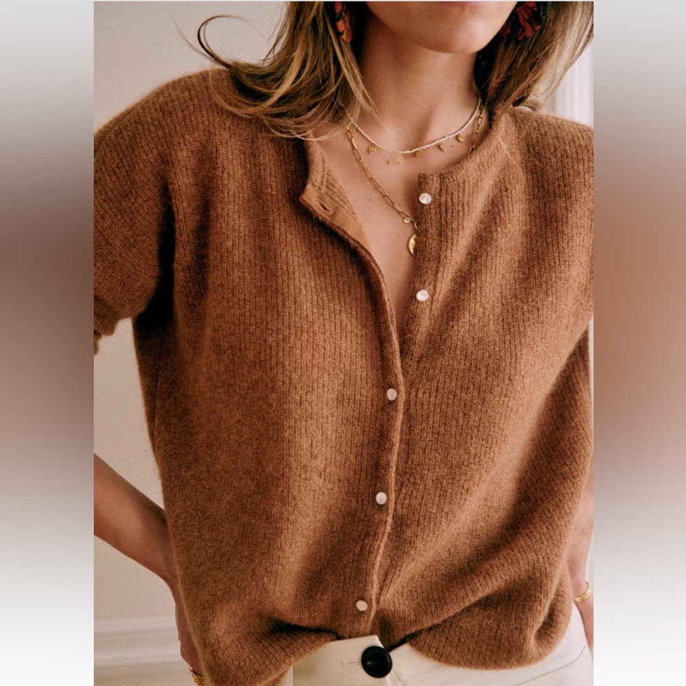 Sezane Gaspard Cardigan Sweater Camel